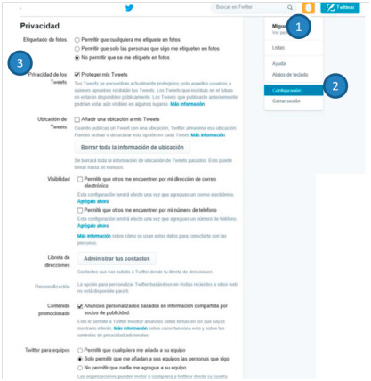 Recomendaciones de configuración para Twitter